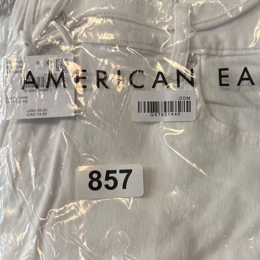 American Eagle Stretch Barrel Jeans White Mid High Rise Casual 16L - Picture 6 of 9